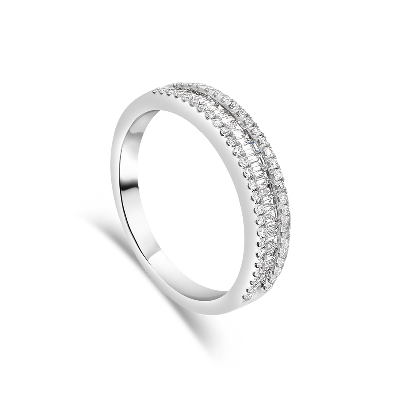 Platinum "Extravagance" Round and Baguette Diamond Pavé-set Ring