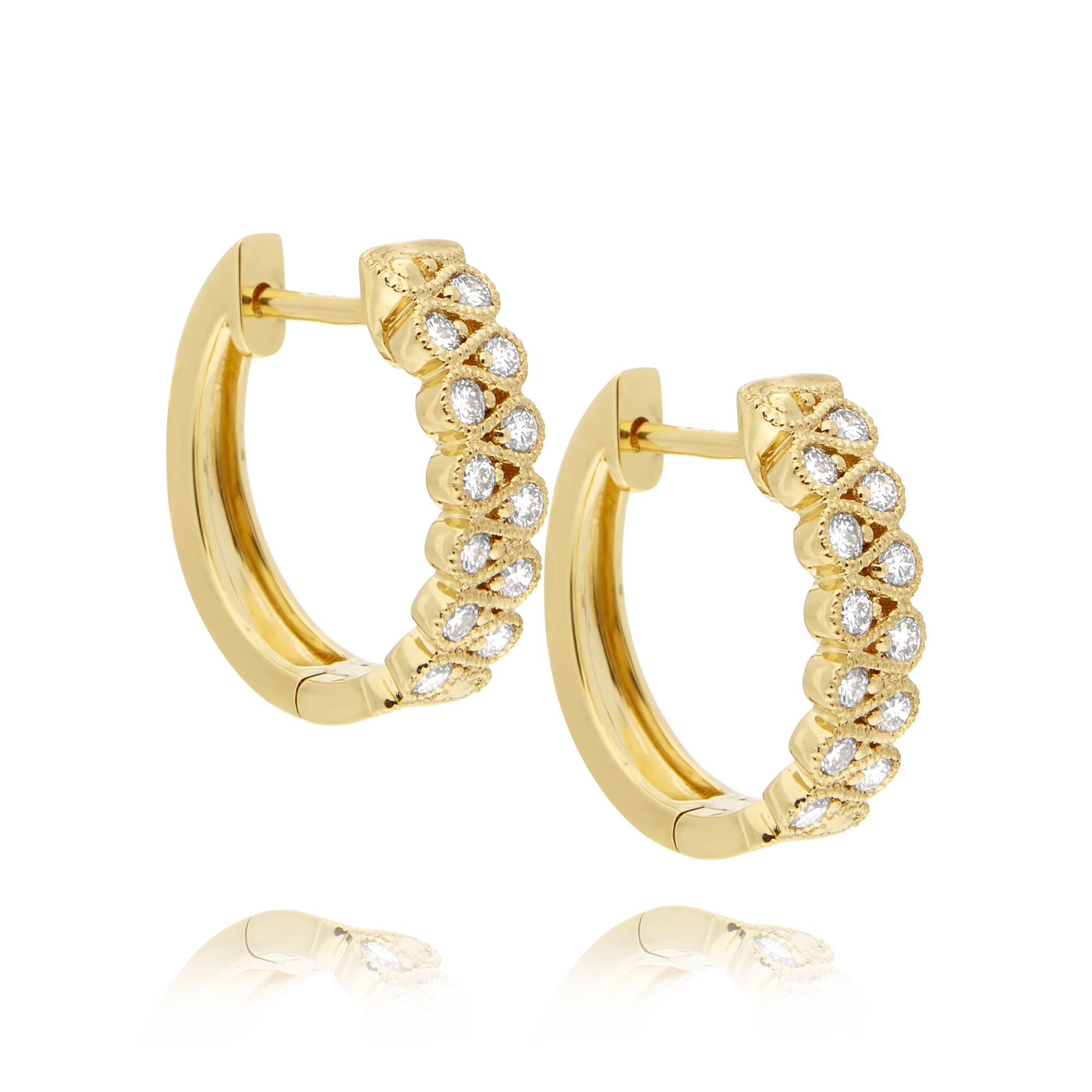 Yellow Gold Diamond Wave Huggie Earrings