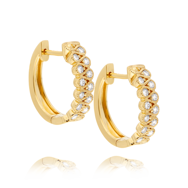 Yellow Gold Diamond Wave Huggie Earrings