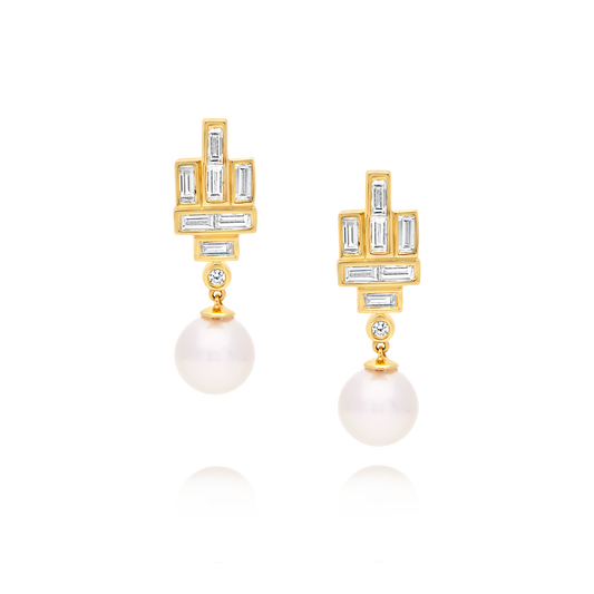 18 Carot Akoya Pearl & Diamond Earrings