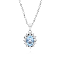 14ct White Gold Blue Topaz & Diamond Pendant