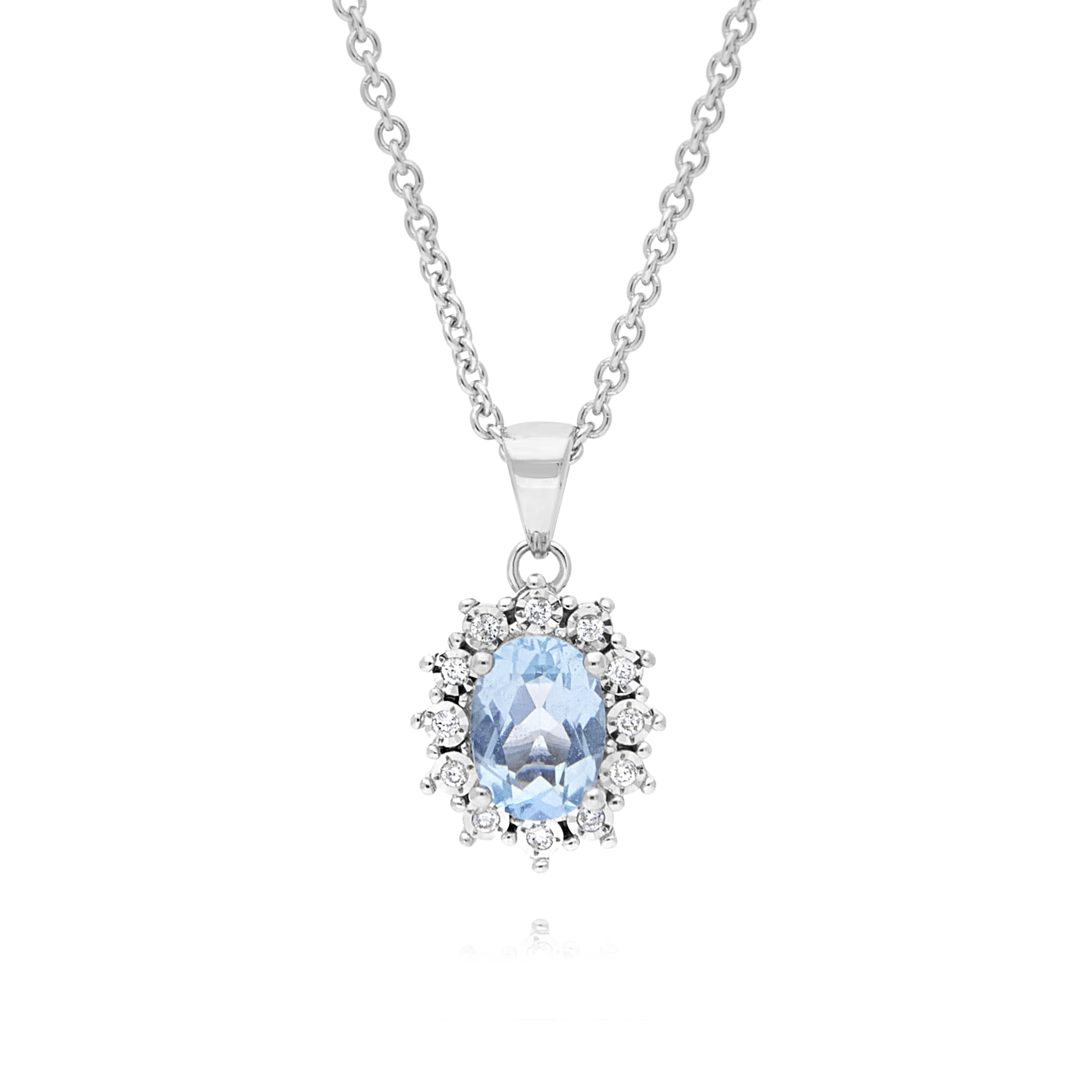 14ct White Gold Blue Topaz & Diamond Pendant