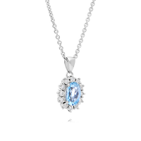 14ct White Gold Blue Topaz & Diamond Pendant