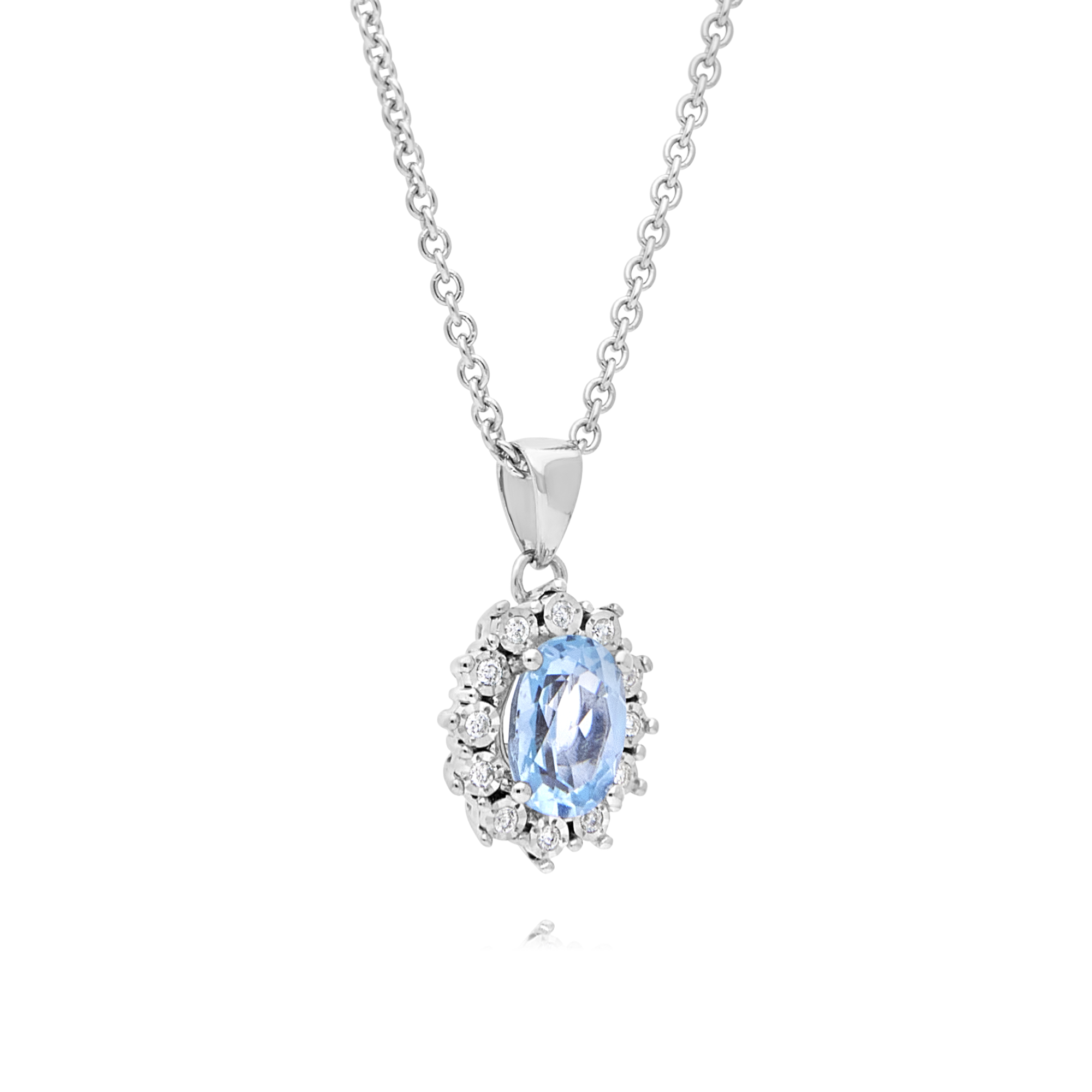 14ct White Gold Blue Topaz & Diamond Pendant