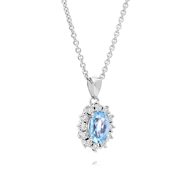 14ct White Gold Blue Topaz & Diamond Pendant