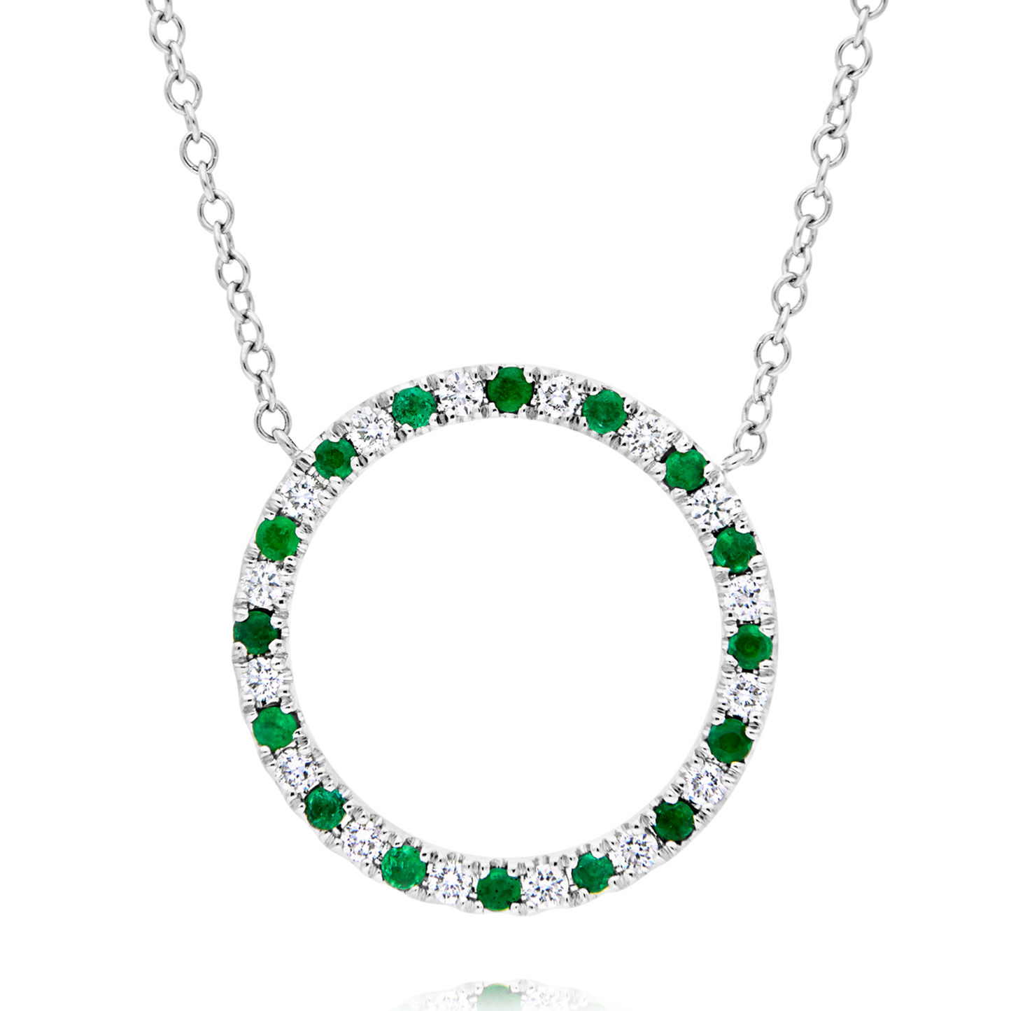 18ct Emerald & Diamond Circle Of Diamond Pendant