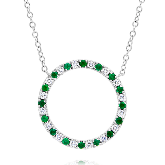18ct Emerald & Diamond Circle Of Diamond Pendant