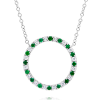 18ct Emerald & Diamond Circle Of Diamond Pendant