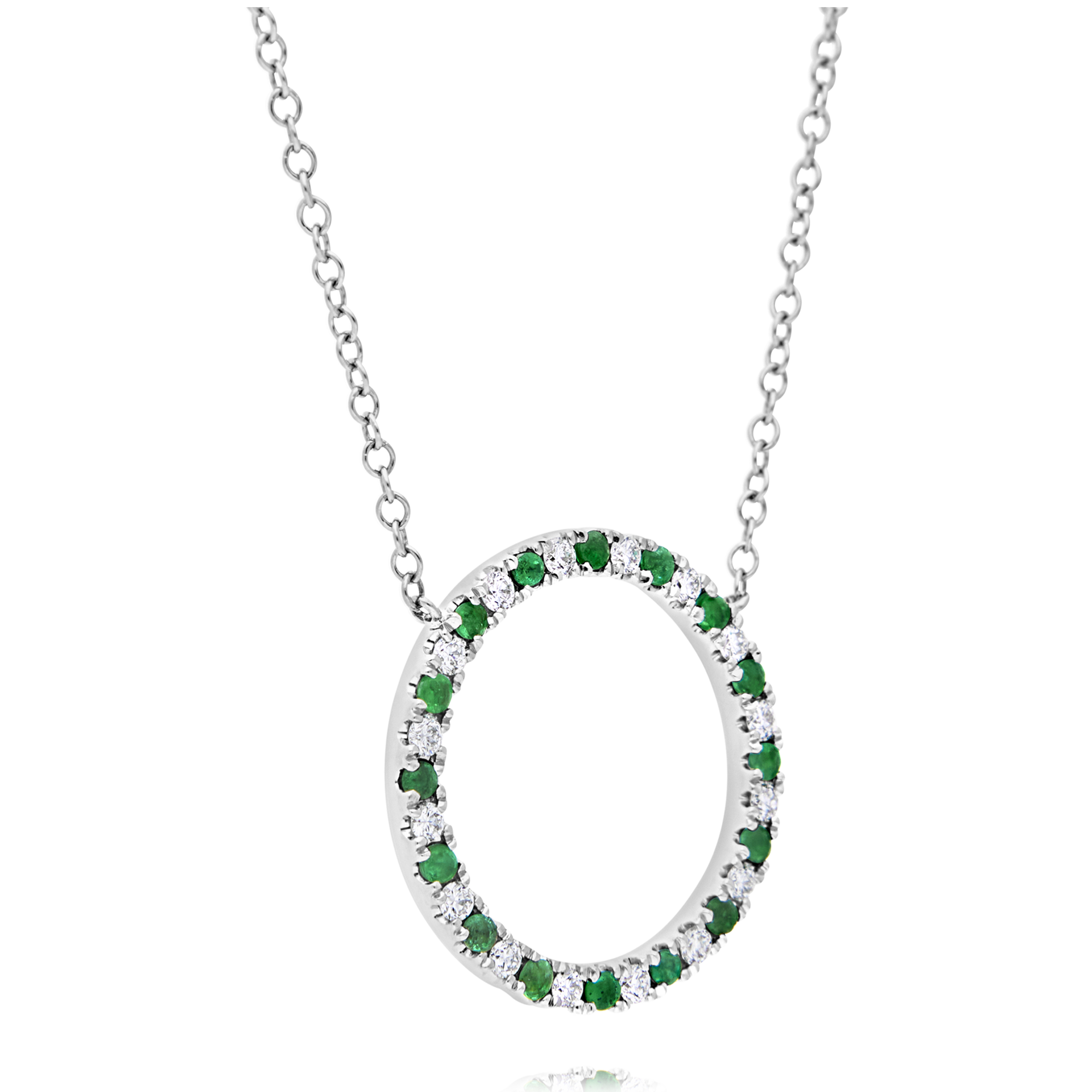 18ct Emerald & Diamond Circle Of Diamond Pendant