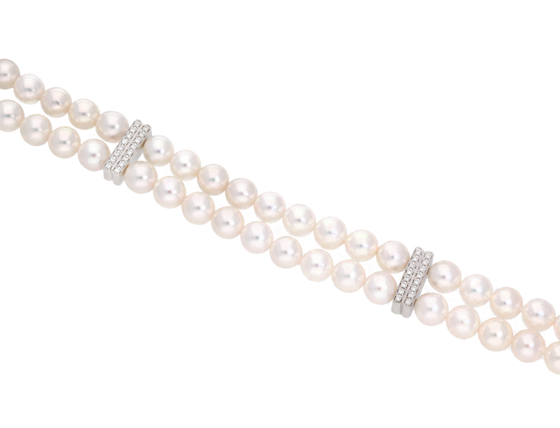 Double Row Diamond And Pearl Bracelet