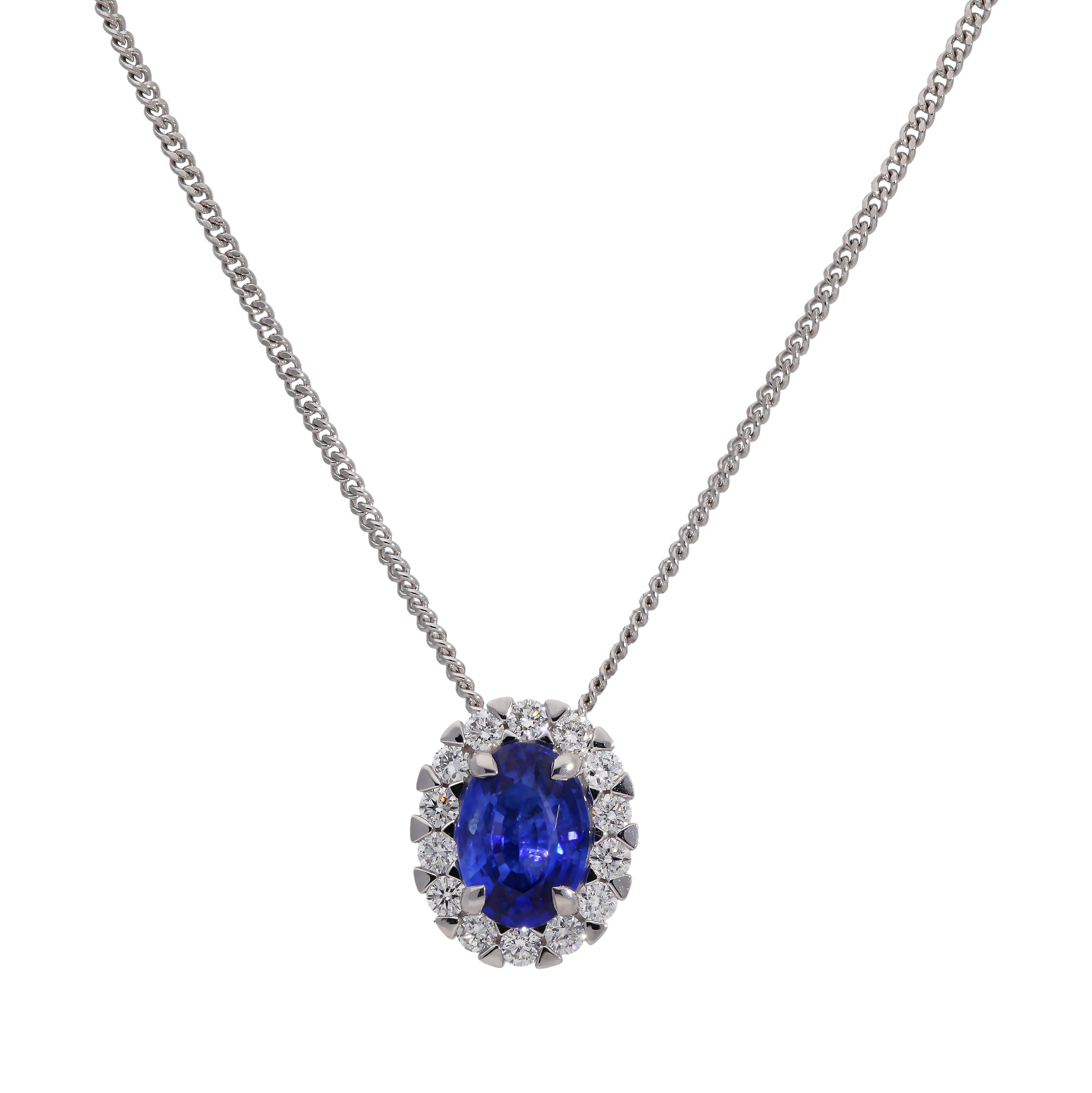 18ct White Gold Sapphire & Diamond Cluster Pendant