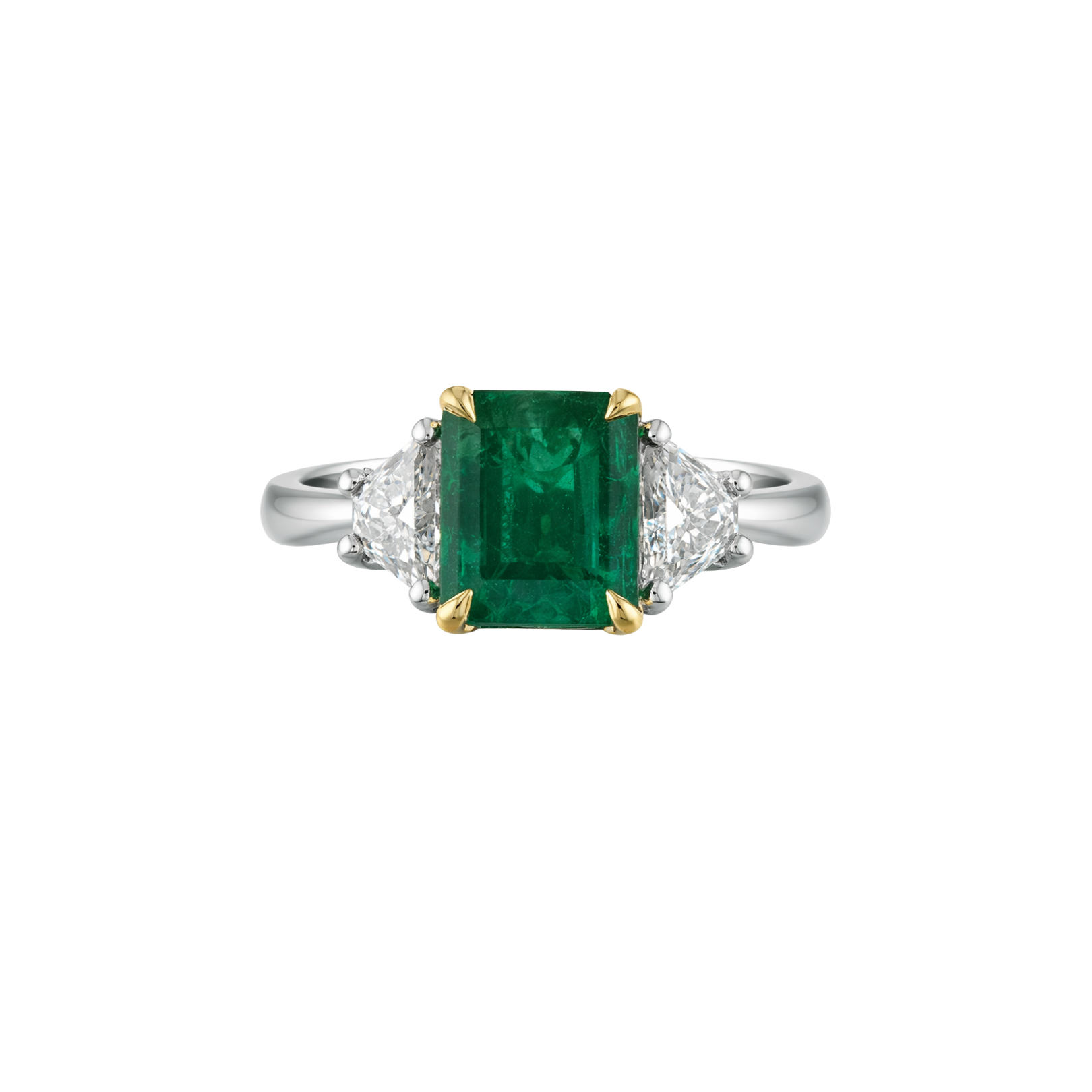 Emerald and diamond Tranquility Trilogy ring featuring a 1.81ct emerald-cut emerald and sparkling diamonds, crafted by Appleby Jewellers Dublin.