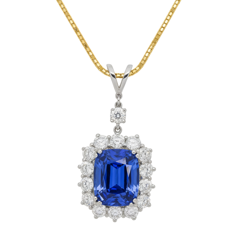 13.65ct Fine Blue Sapphire Diamond Cluster Pendant - Appleby Jewellers Dublin