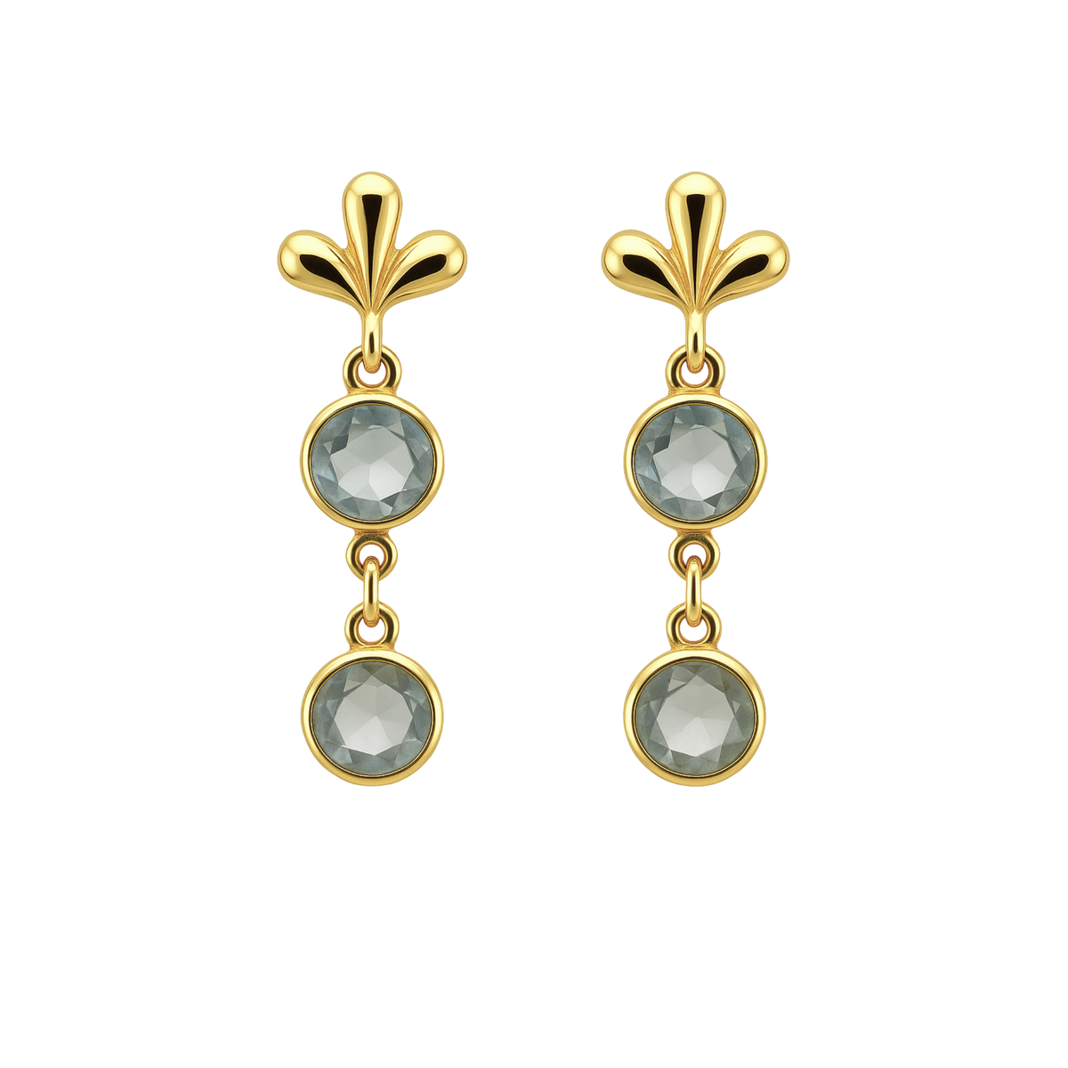 14ct gold blue topaz drop earrings featuring watercolor-inspired design, crafted by Appleby Jewellers Dublin.