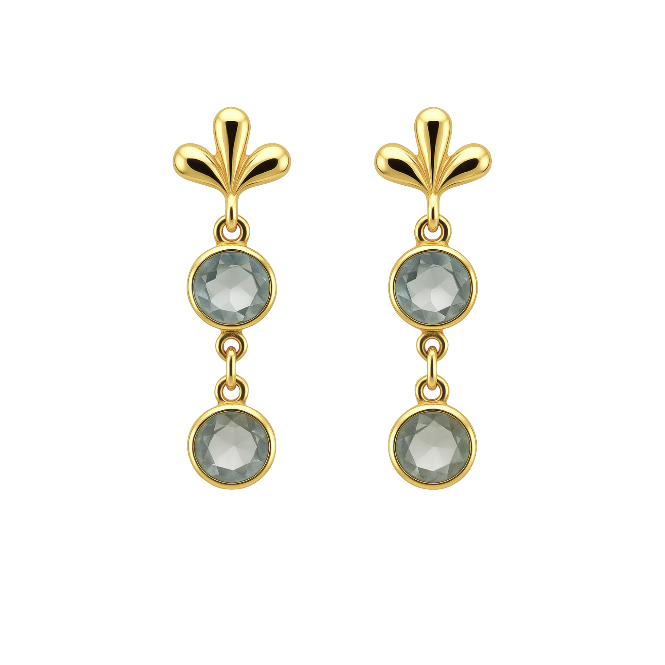 14ct gold blue topaz drop earrings featuring watercolor-inspired design, crafted by Appleby Jewellers Dublin.