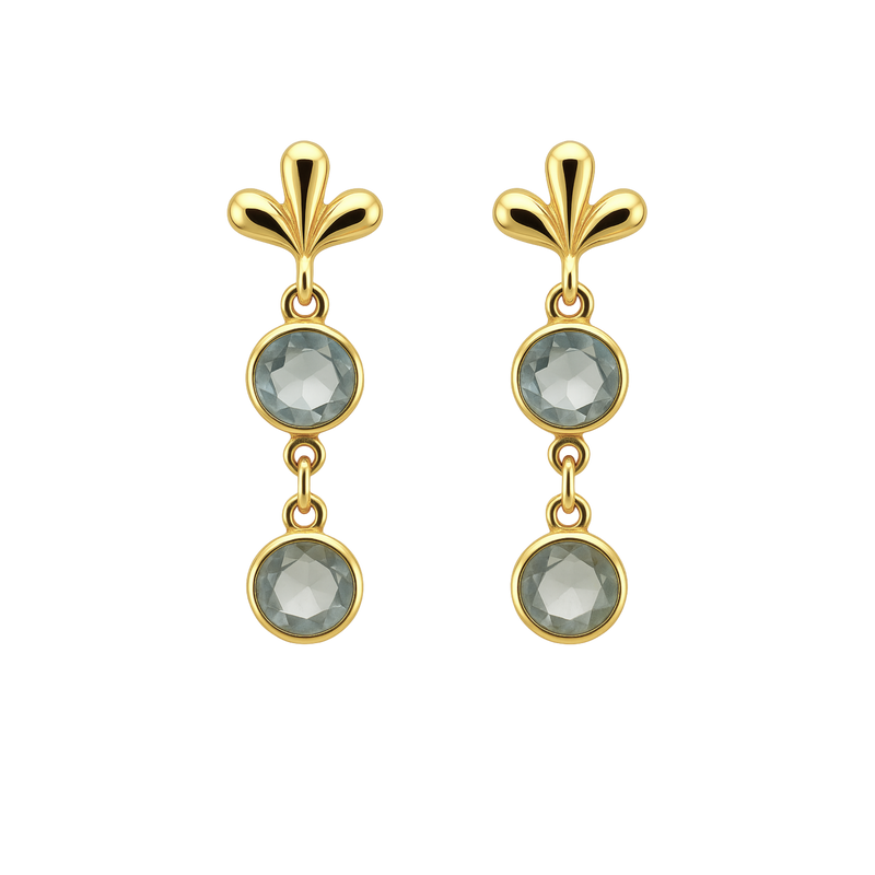 14ct gold blue topaz drop earrings featuring watercolor-inspired design, crafted by Appleby Jewellers Dublin.
