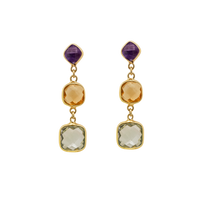 14ct Gold Citrine, Amethyst and Blue Topaz Drop Earrings - Appleby Jewellers Dublin