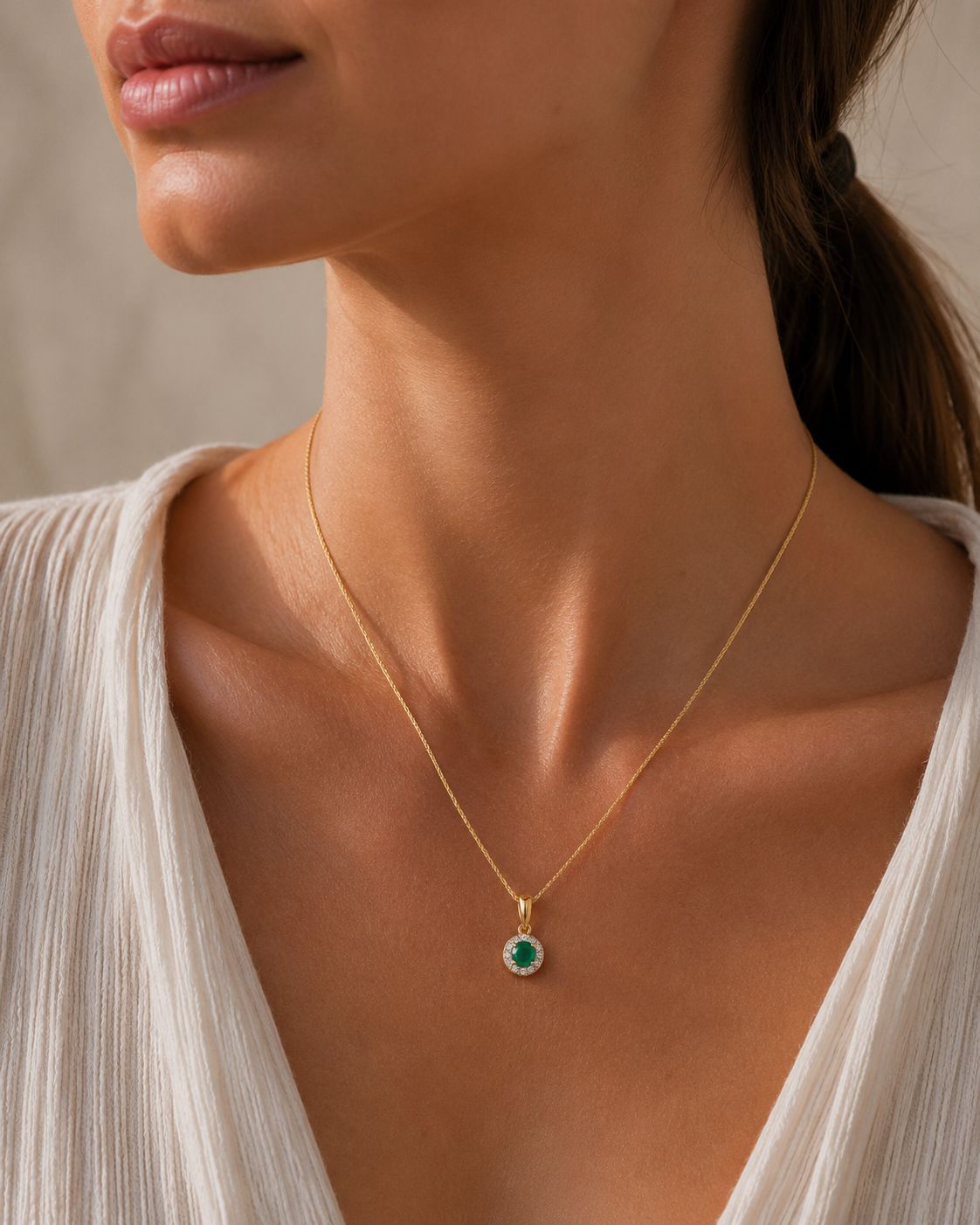 14ct Gold Emerald and Diamond Pendant