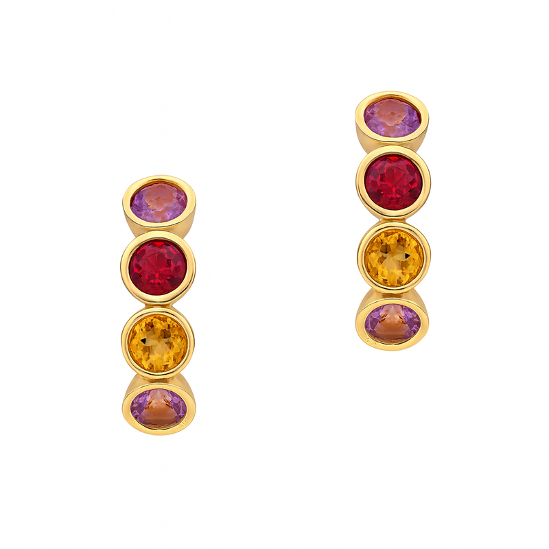 14ct Gold Rhodolite, Citrine & Amethyst Earrings - Appleby Jewellers Dublin