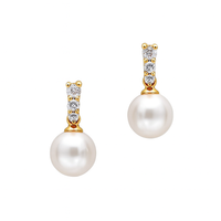 18ct gold diamond and pearl drop earrings with 0.20ct diamonds, featuring elegant pearl accents, by Appleby Jewellers Dublin