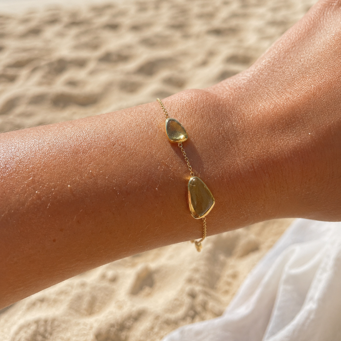 18ct gold bead pebble bracelet featuring smooth, rounded gold beads on a delicate chain, crafted by Appleby Jewellers Dublin.
