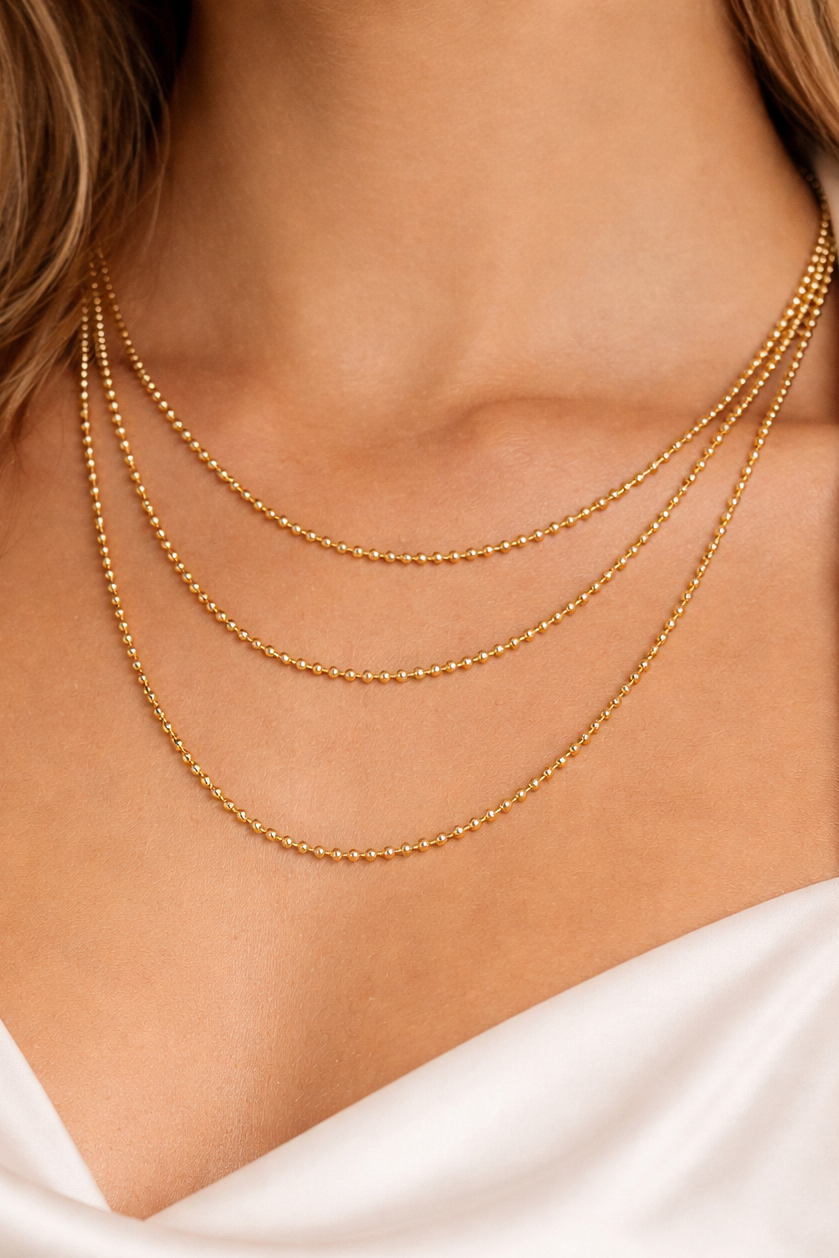 18ct Gold Beaded Necklace — 60 Inch