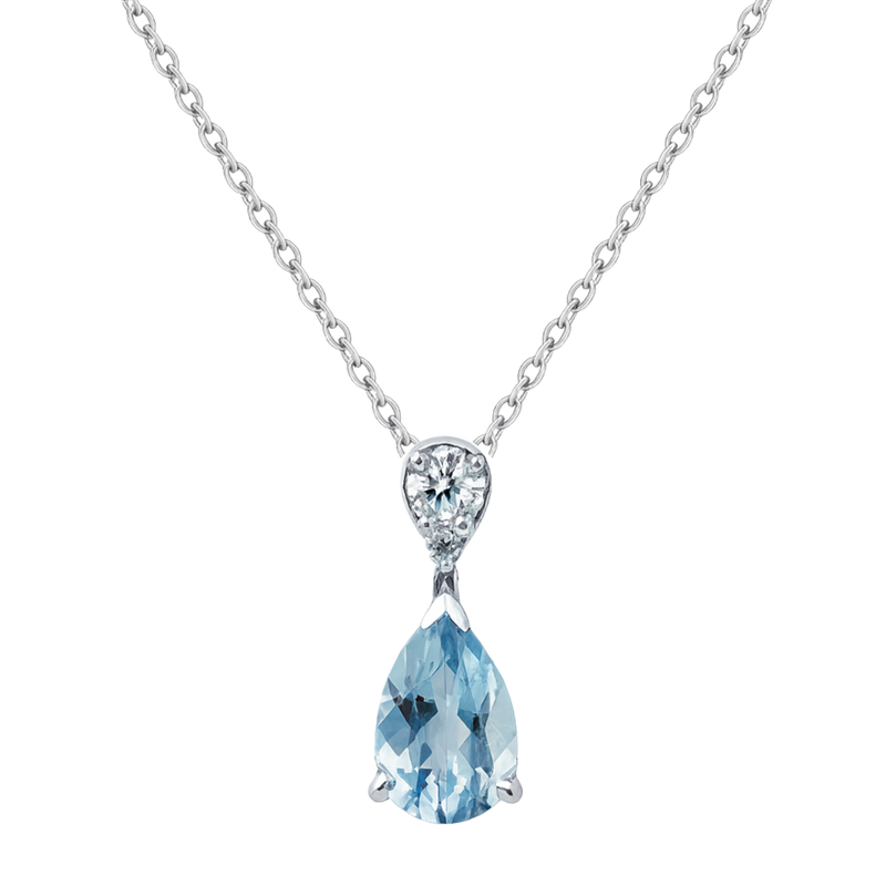 18ct White Gold Aquamarine & Diamond Pendant - Appleby Jewellers Dublin