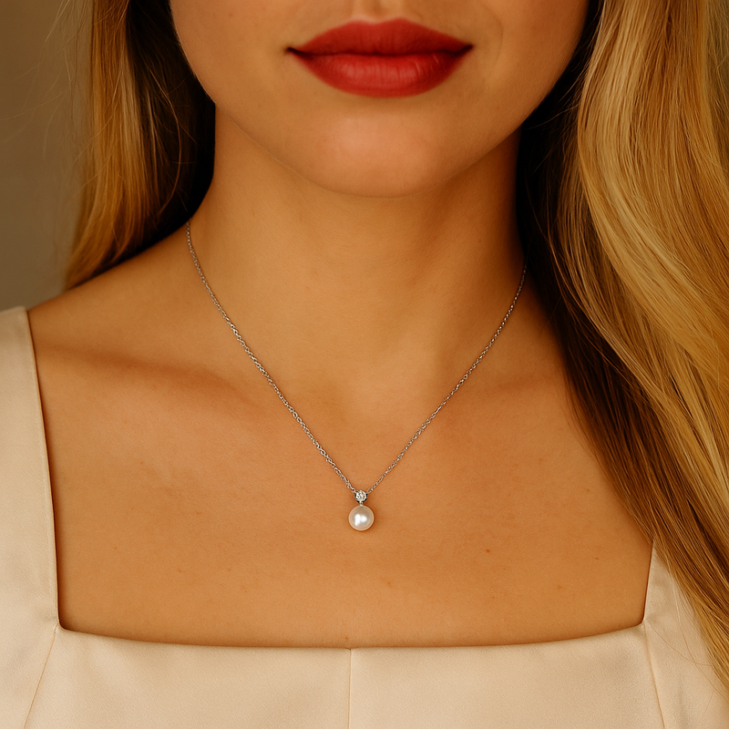 18ct White Gold Pearl & Diamond Pendant