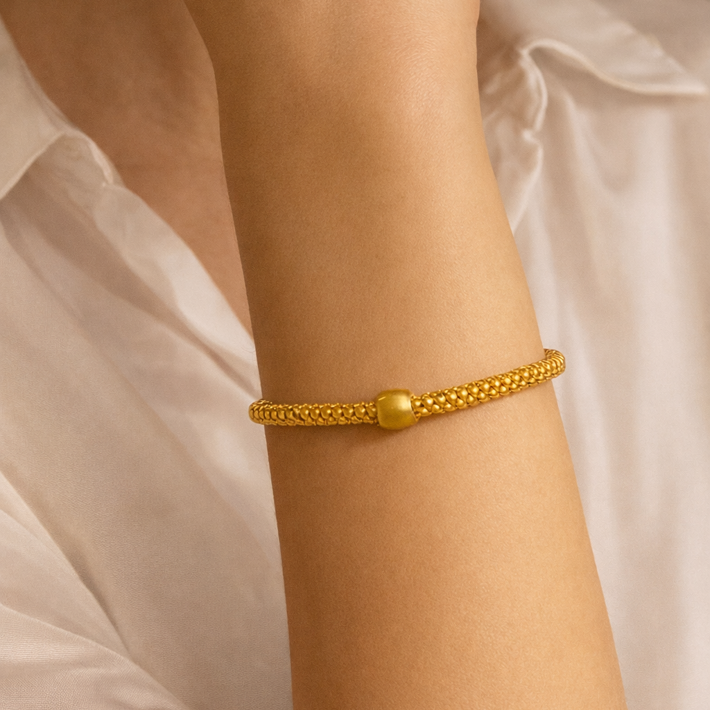 18ct yellow gold popcorn matte bracelet with a textured finish, crafted by Appleby Jewellers Dublin.