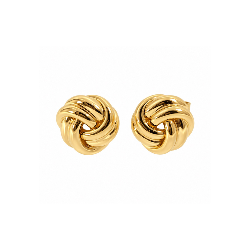 18ct gold knot stud earrings from Appleby Jewellers Dublin, featuring a sleek sculpted design and classic stud style.