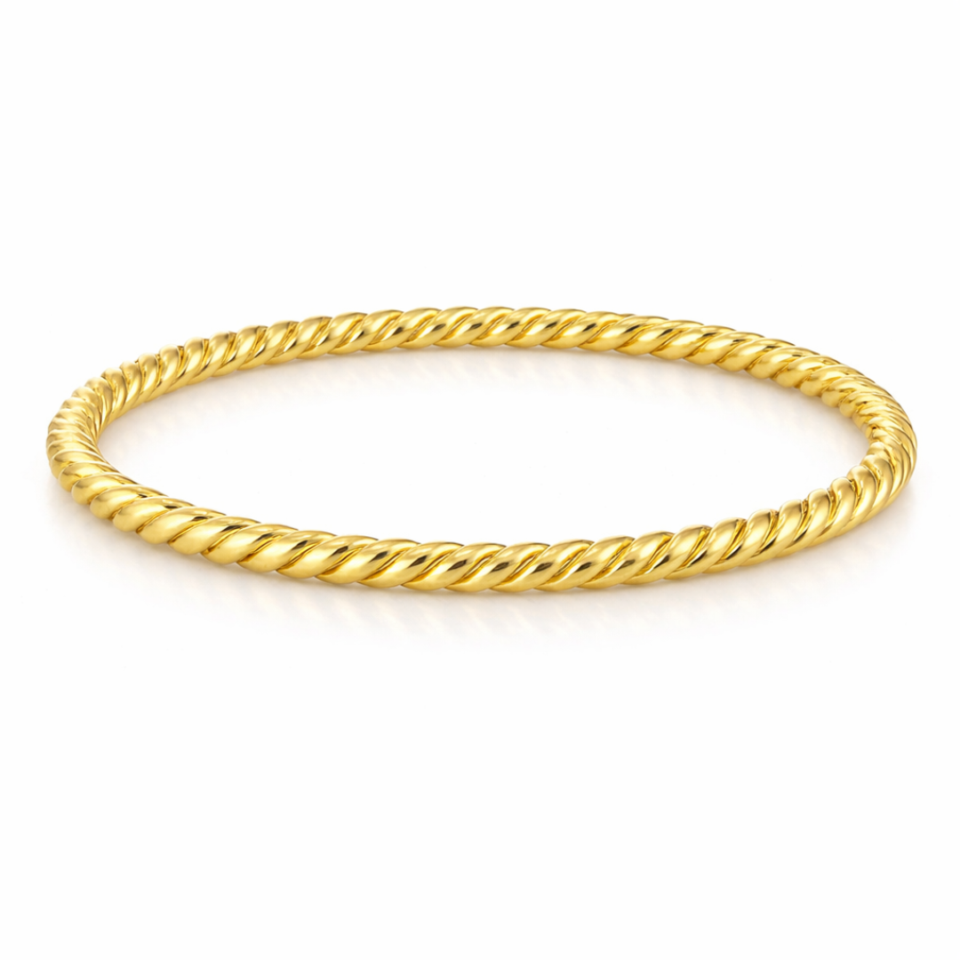 18ct gold rope design bangle featuring oval links, crafted by Appleby Jewellers Dublin, showcasing elegant jewelry craftsmanship.