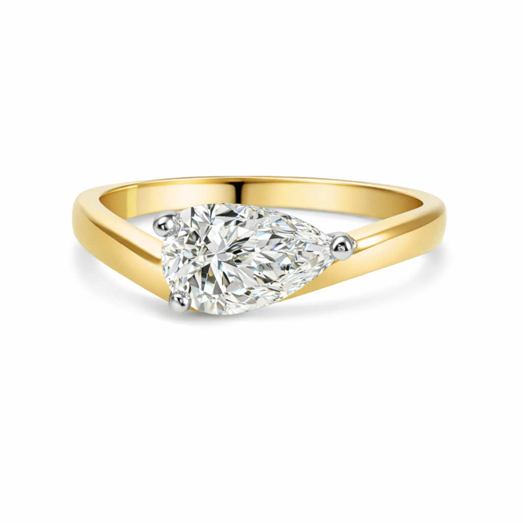 Elegant 1-carat East-West pear-shaped diamond solitaire ring by Appleby Jewellers Dublin featuring a sleek gold band.
