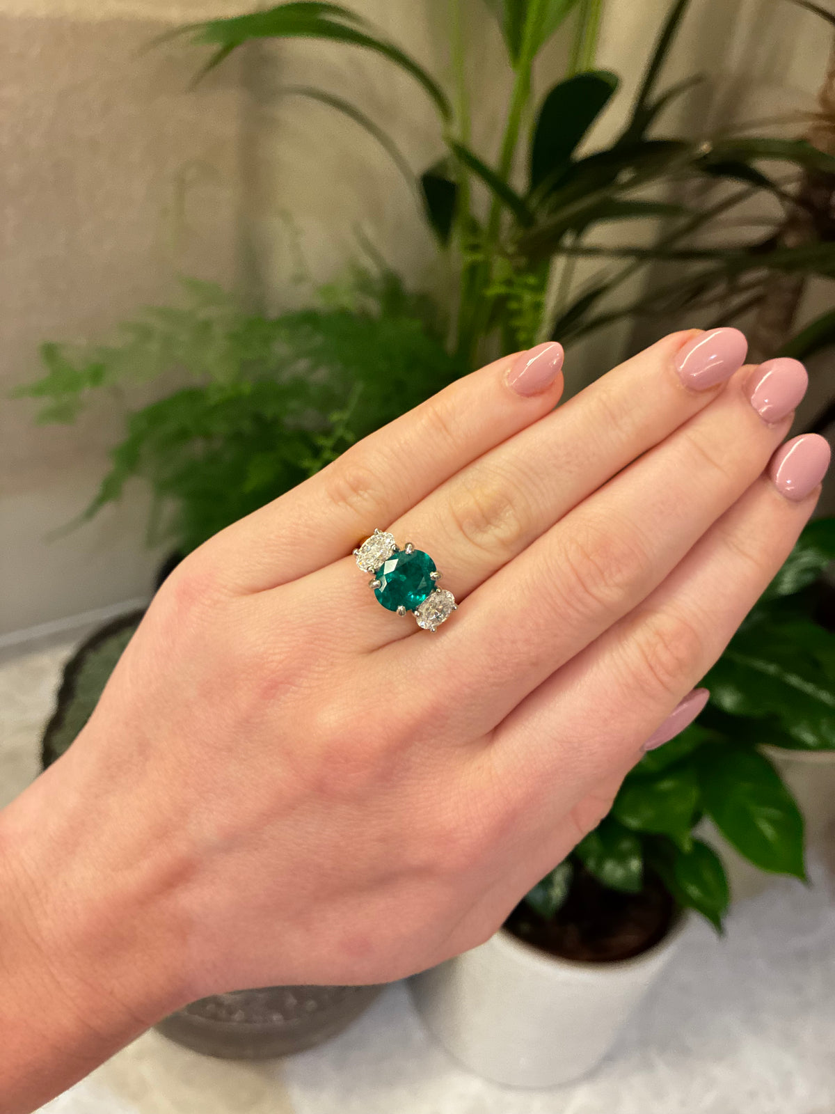 Emerald trilogy diamond ring featuring 2.04ct diamonds set in a elegant band, crafted by Appleby Jewellers Dublin.