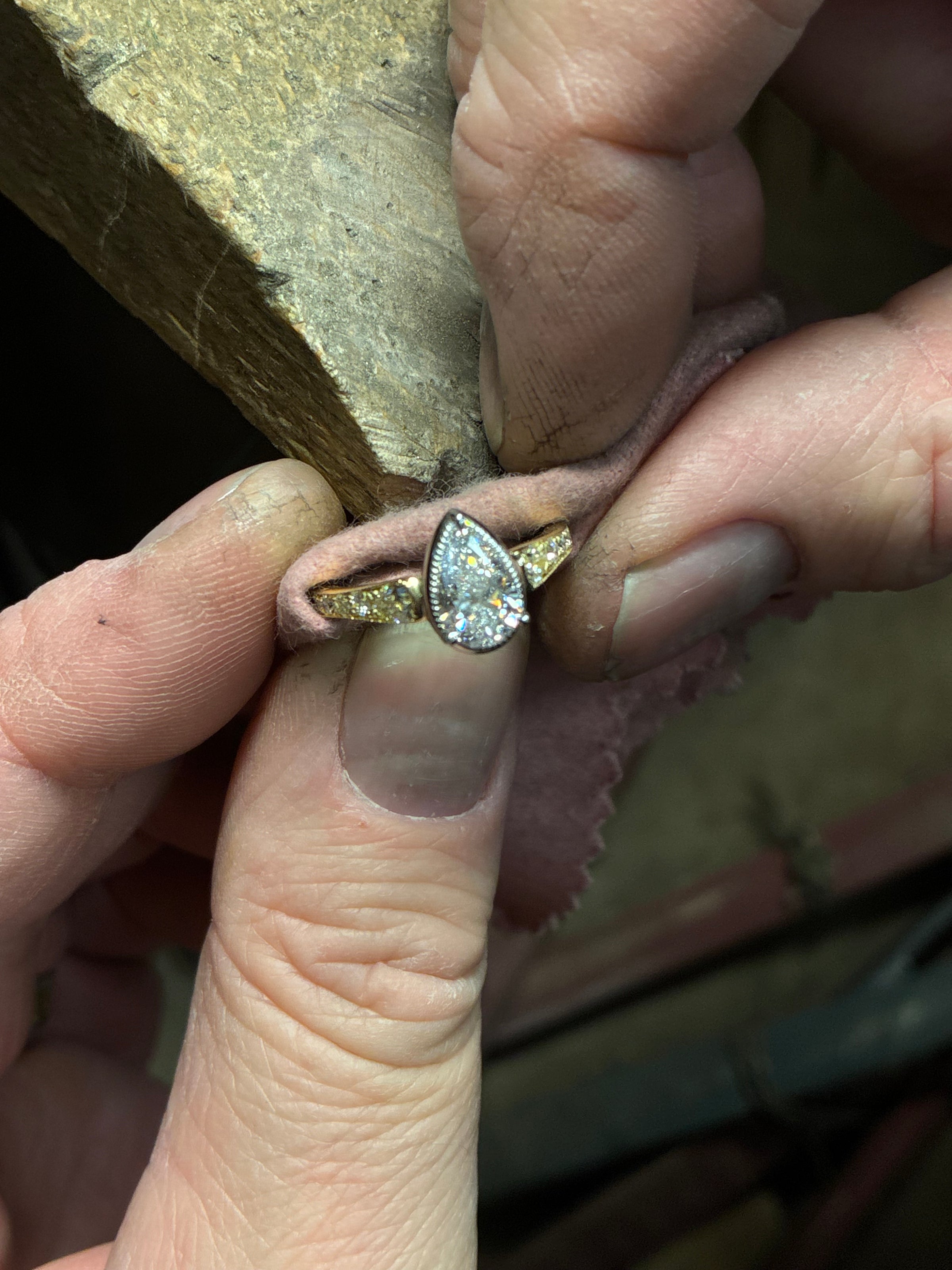 Elegant diamond ring featuring a pear-shaped diamond mounted on a silver band, crafted by Appleby Jewellers Dublin.