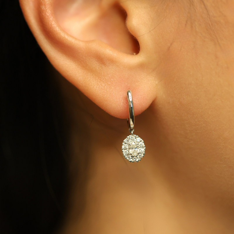 Diamond Halo Earrings - White Gold