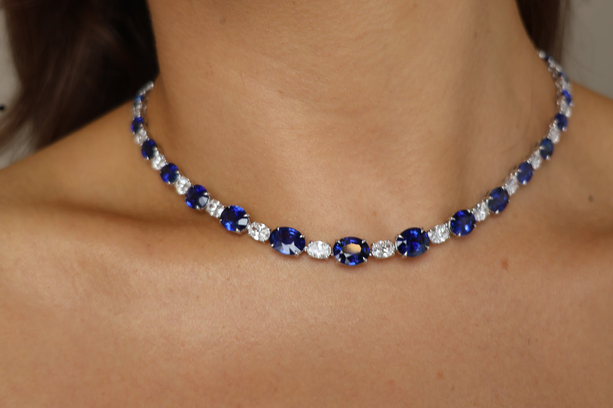 Elegant sapphire and diamond bracelet from Appleby Jewellers Dublin, featuring a delicate design with sparkling gemstones.