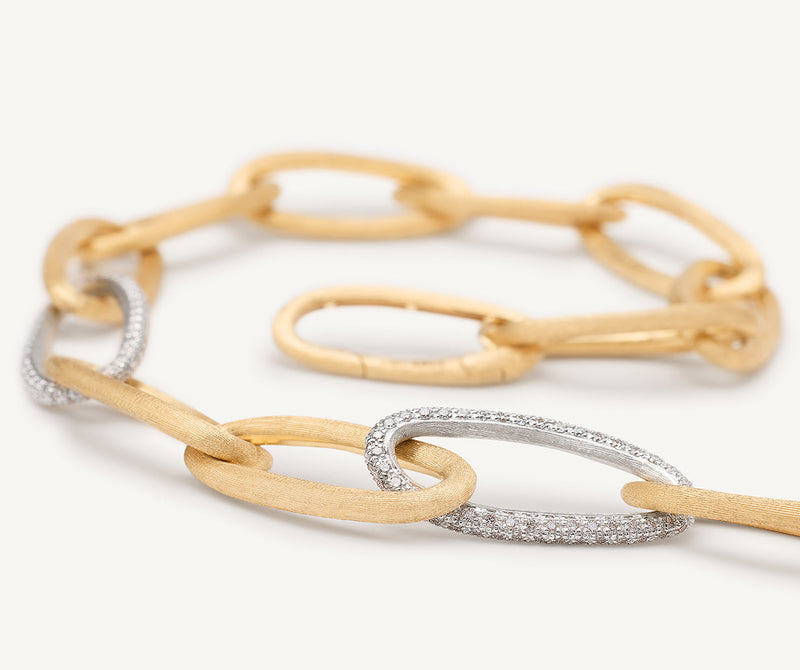 JAIPUR  18ct yellow gold elongated link necklace with pavé diamond links