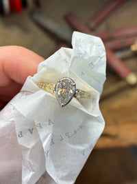 Diamond pear-shaped ring from Appleby Jewellers Dublin featuring a sleek gold band and elegant design.