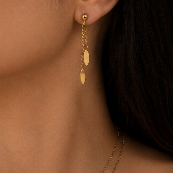 9ct gold oval drop earrings from Appleby Jewellers Dublin featuring polished gold with elegant oval-shaped design.