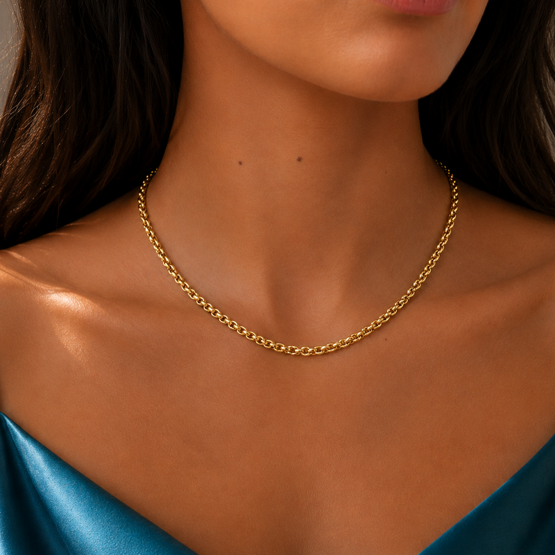 9ct yellow gold belcher chain necklace with chunky links, showcasing a polished finish and classic design.
