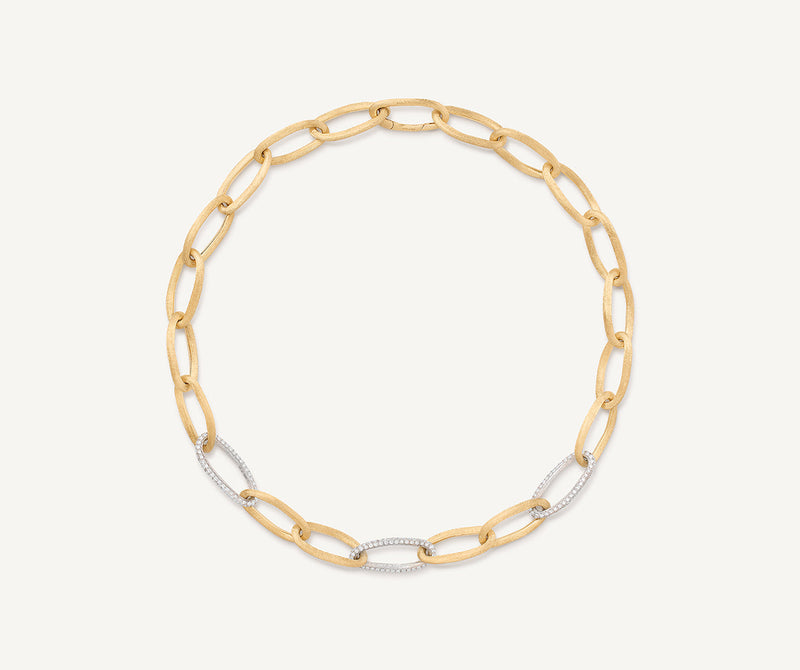 JAIPUR  18ct yellow gold elongated link necklace with pavé diamond links
