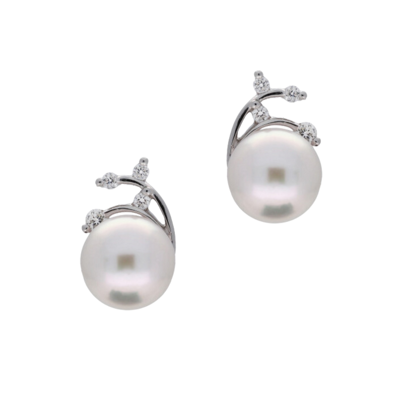 Akoya Pearl & Diamond Leaf Studs - Appleby Jewellers Dublin