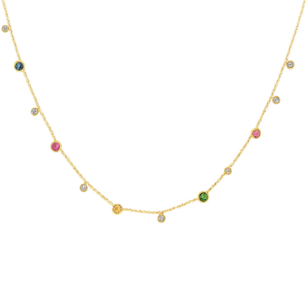 Elegant Carousel Multi-Stone Necklace featuring aquamarine and other gemstones, crafted by Appleby Jewellers Dublin.