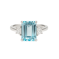 Emerald-Cut Aquamarine & Trapeze Diamond Trilogy Ring