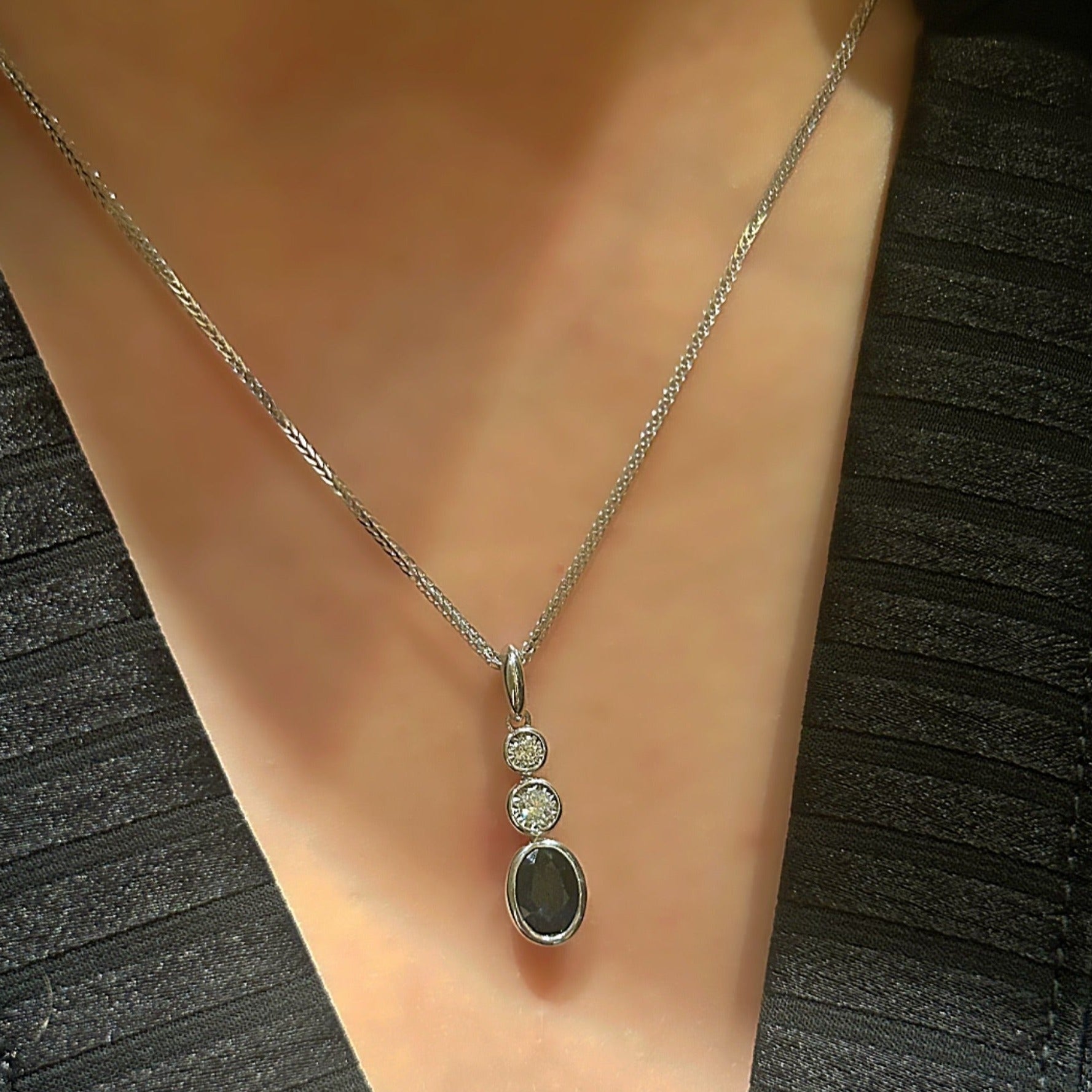 Black Sapphire & Diamond Drop Pendant