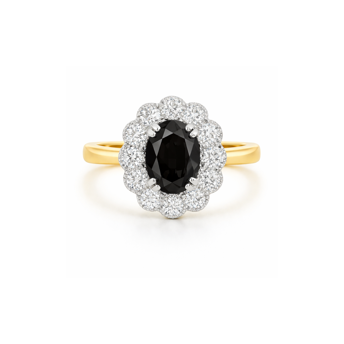 Black Diamond Kate Flower diamond ring by Appleby Jewellers Dublin featuring a black diamond and floral design.