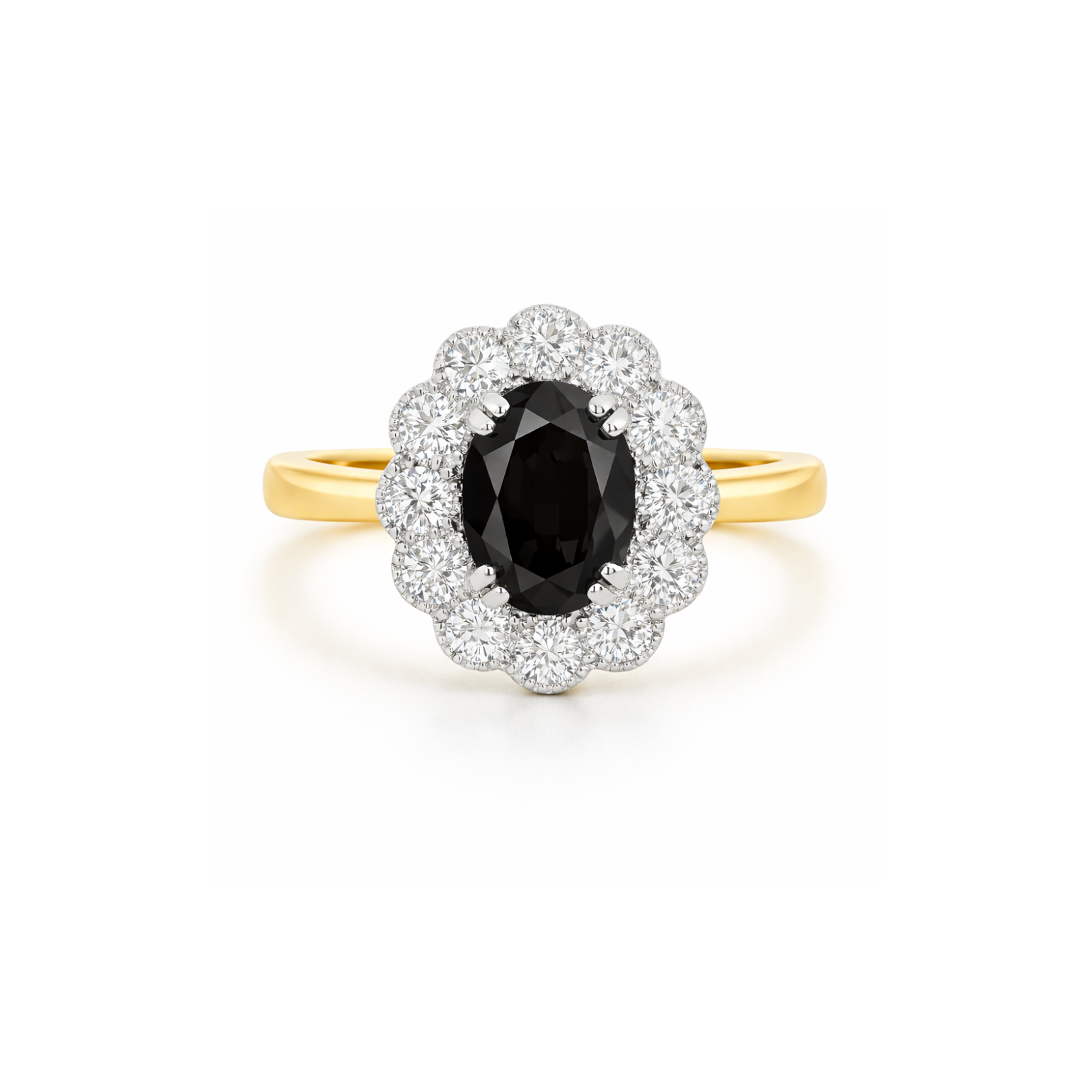 Black Diamond Kate Flower diamond ring by Appleby Jewellers Dublin featuring a black diamond and floral design.