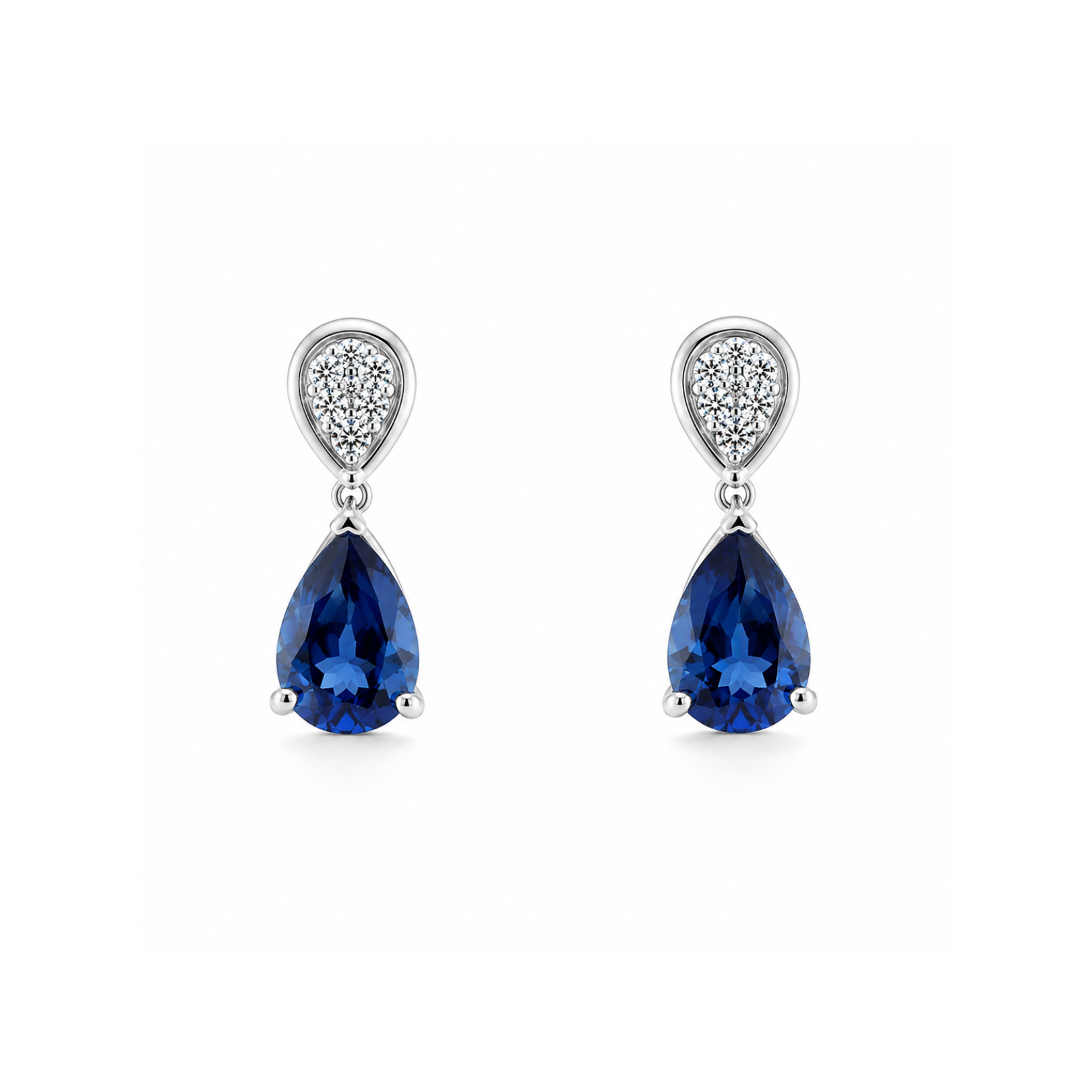 Blue sapphire and pear-shaped diamond drop earrings by Appleby Jewellers Dublin, showcasing elegant gemstone design