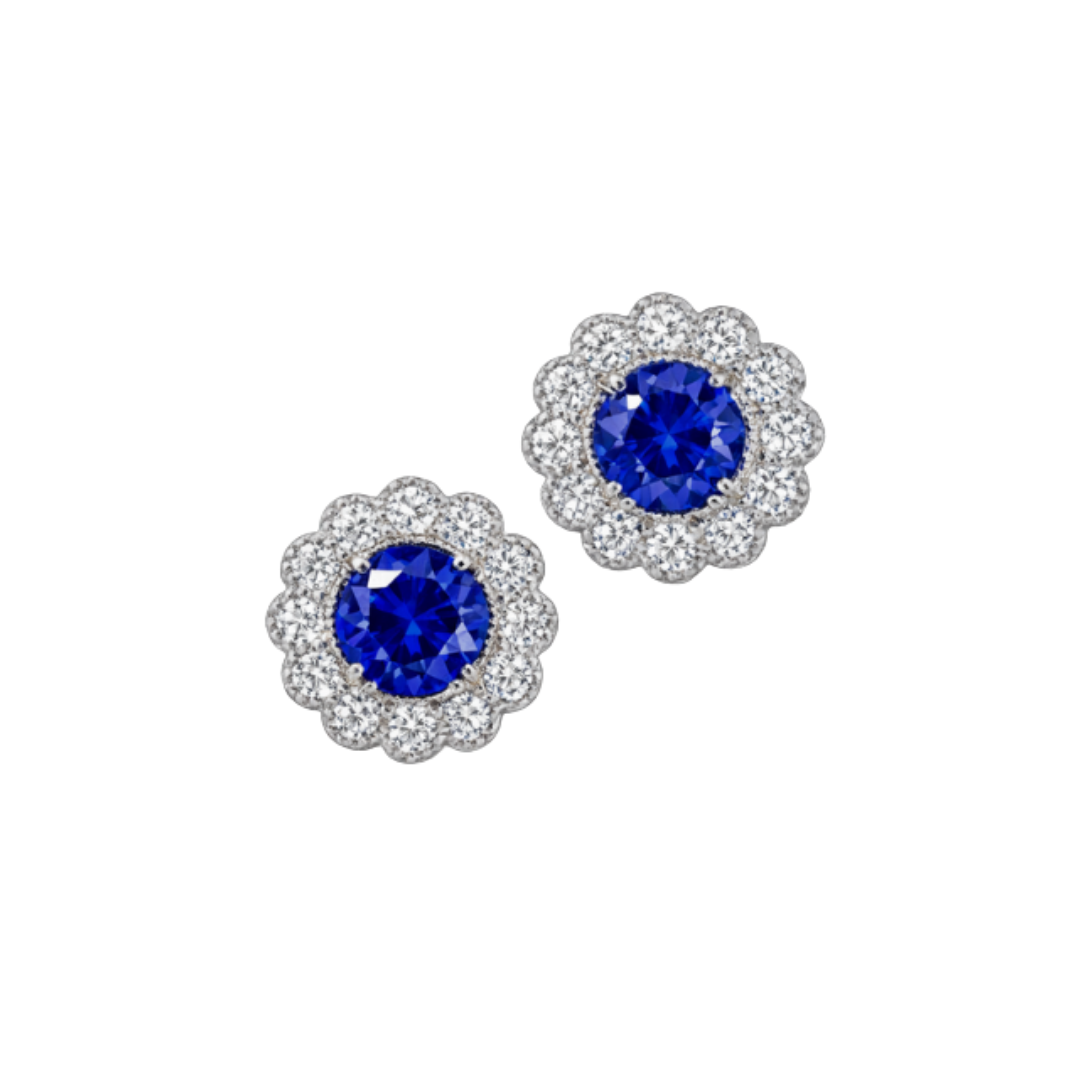 Blue sapphire flower earrings featuring sparkling blue sapphires set in elegant jewelry design by Appleby Jewellers Dublin.