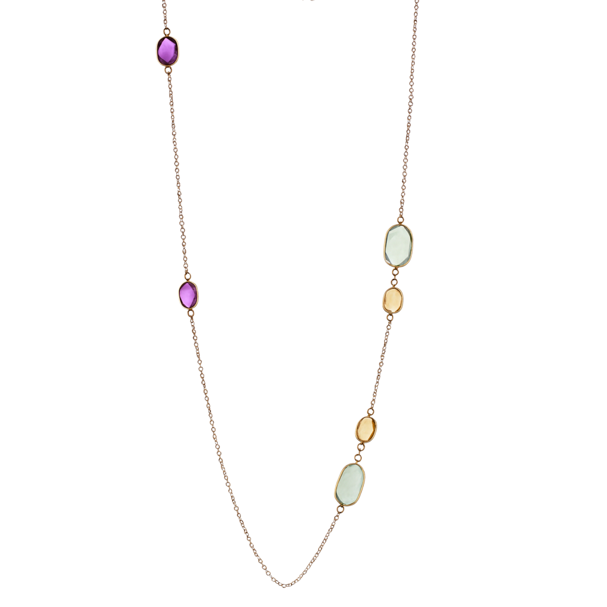 Blue sapphire gemstone necklace by Appleby Jewellers Dublin featuring a 35-inch watercolour chain.